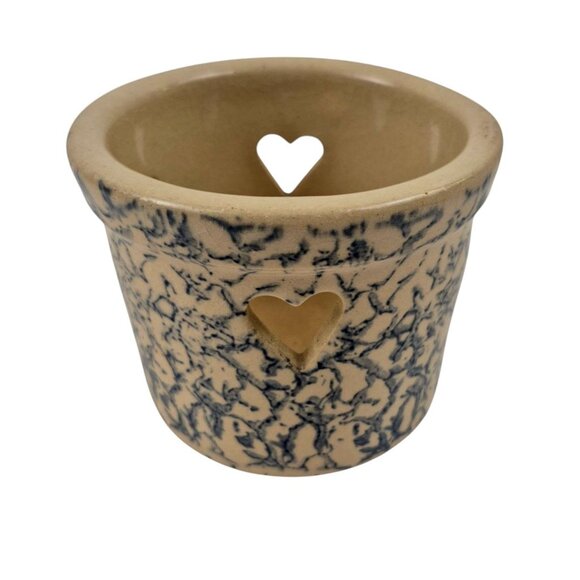 Vintage Open Potpourri Robinson Ransbottom Spongeware Blue Heart Cutout - Picture 2 of 10